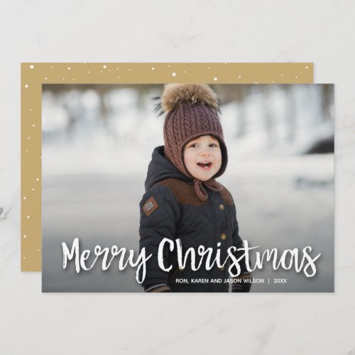 Modern Merry Christmas White Script Photo Holiday Card