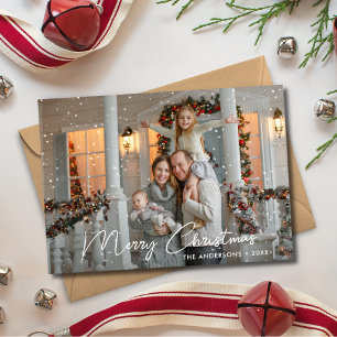 Modern Merry Christmas White Script Photo Holiday Card