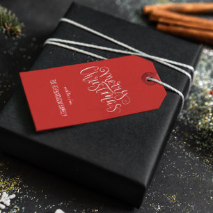 Modern Merry Christmas White Script Tree Custom Gift Tags