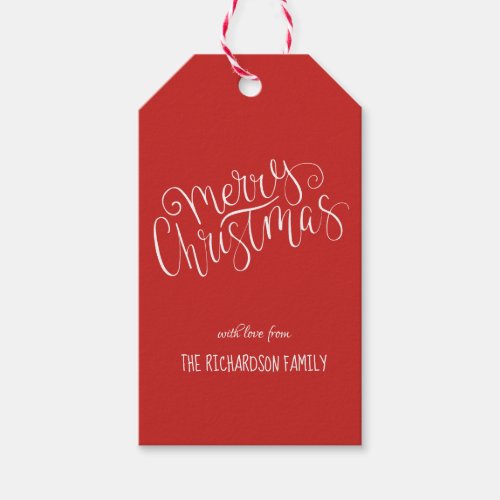 Modern Merry Christmas White Script Tree Custom Gift Tags