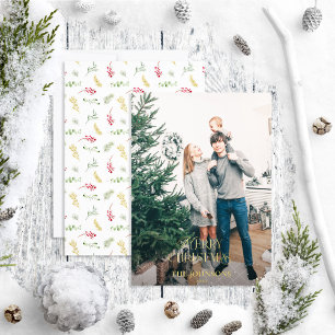 Modern Merry Christmas Winter Green Gold Photo Foil Holiday Card