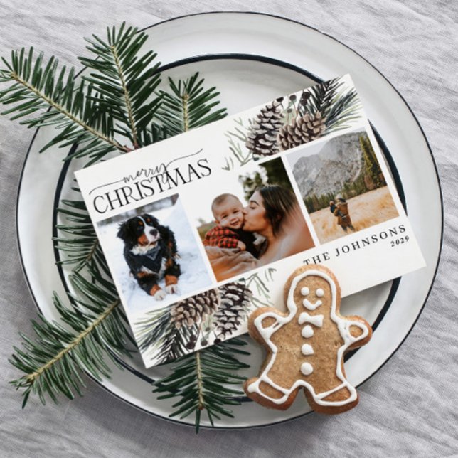 Modern Merry Christmas Winter Pinecone Botanical Holiday Card (Creator Uploaded)