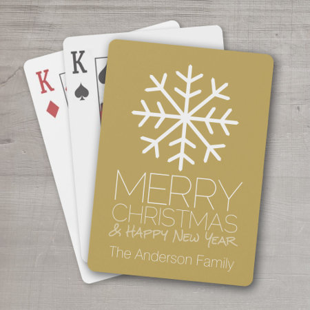 Modern Merry Christmas Winter Snowflake - Gold Playing Cards