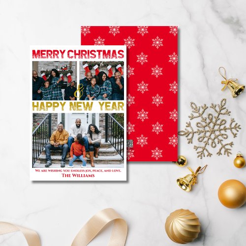 Modern Merry Cristmas  Happy New Year  3 Photos Holiday Card