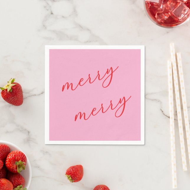 Modern Merry Elegant Script Christmas HolidayParty Napkins (Insitu)