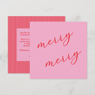 Modern Merry Elegant Script Christmas Pink & Red Holiday Card
