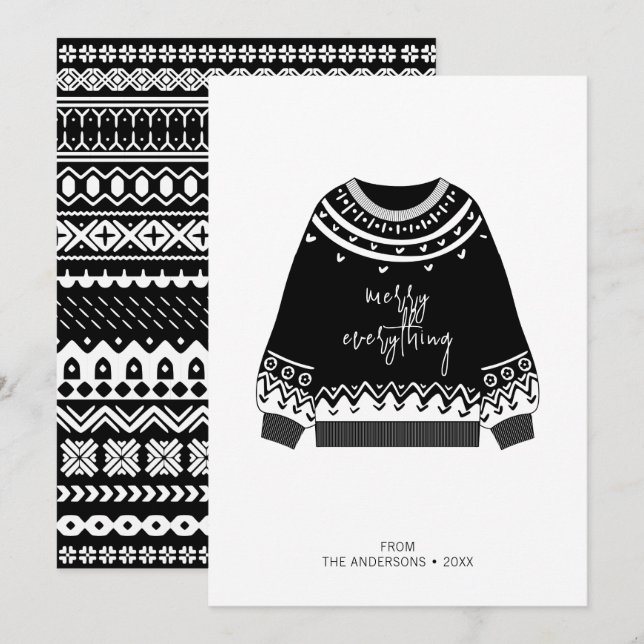 Modern Merry Everything Christmas Sweater Holiday Card (Front/Back)