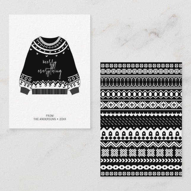 Modern Merry Everything Christmas Sweater Holiday Note Card (Front/Back)