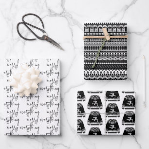 Modern Merry Everything Christmas Sweater Holiday Wrapping Paper Sheets