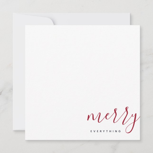 Modern Merry Everything Holiday Red and Blue Plaid Note Card (Front)