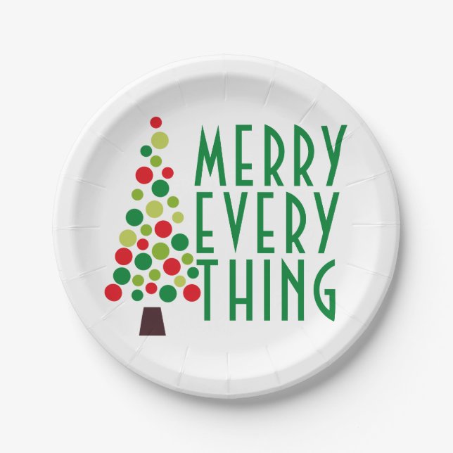 Modern Merry Everything  Holiday Tree  Paper Plates (Front)