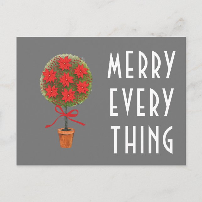 Modern Merry Everything Topiary Christmas Postcard (Front)