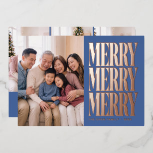 Modern Merry Family Photo Foil Holiday Card