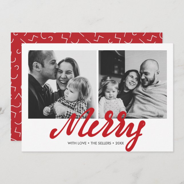 Modern Merry | Holiday  2 square Photo Card (Front/Back)