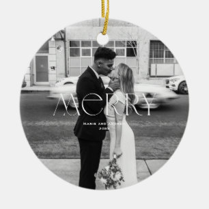 Modern Merry Holiday design Ceramic Ornament