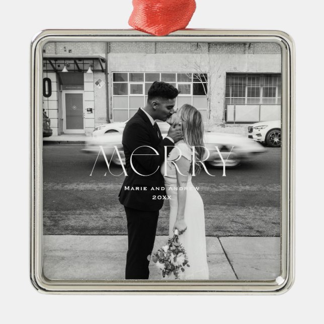 Modern Merry Holiday design Metal Ornament (Front)