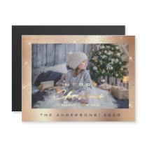 Modern Merry Holiday Photo Gold Spark Rose Sparkly Magnetic Invitation