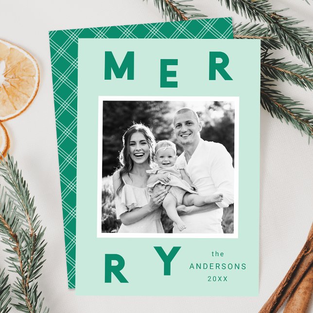 Modern Merry Letters Mint & Green Photo Holiday Card (Creator Uploaded)