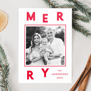 Modern Merry Letters Red Christmas Letterpress Photo Cards