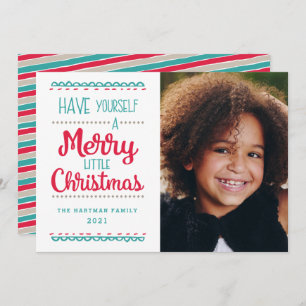 Modern Merry Little Christmas Cute Aqua Photo Holiday Card
