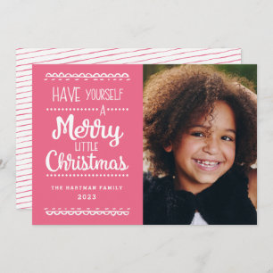 Modern Merry Little Christmas Cute Pink Photo Holiday Card