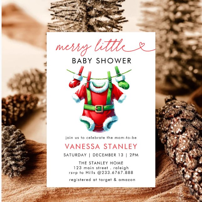 Modern Merry Little Christmas  Santa Baby Shower Invitation (Creator Uploaded)