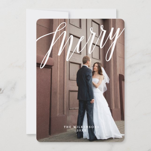 Modern Merry & Married Christmas Photo Card (Front)