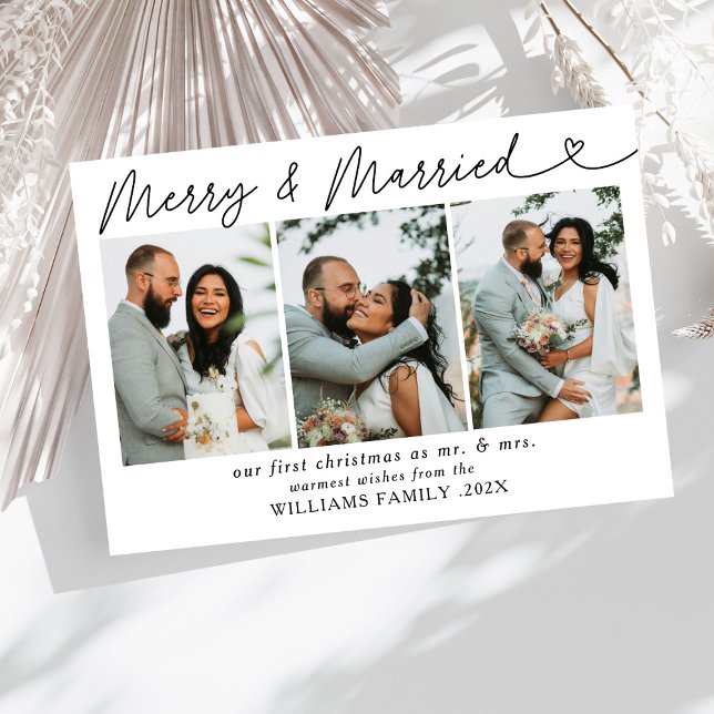 Modern Merry & Married Newlywed Photo Christmas  Holiday Card (Creator Uploaded)