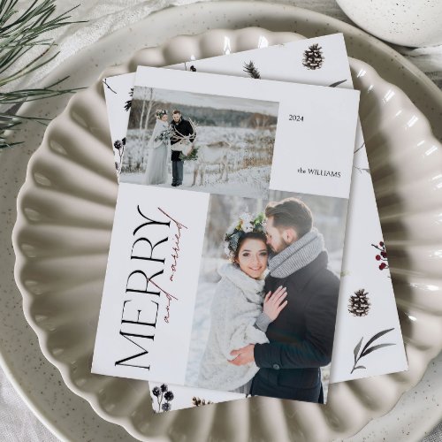 Modern Merry  Married Newlyweds Photo Holiday