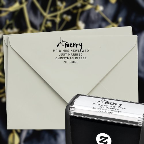 Modern Merry Mistletoe Christmas Return Address Self_inking Stamp