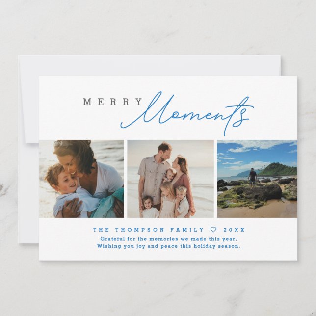 Modern Merry Moments Multi-Photo Beach Holiday Card (Front)