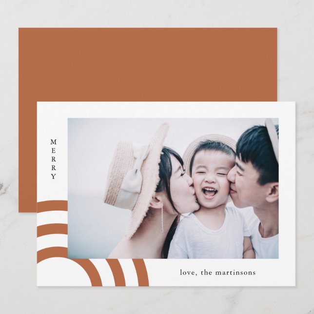 Modern Merry Orange Terracotta Photo Christmas (Front/Back)