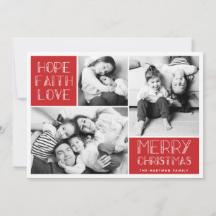 Modern Merry Photo Collage Red Holiday Card