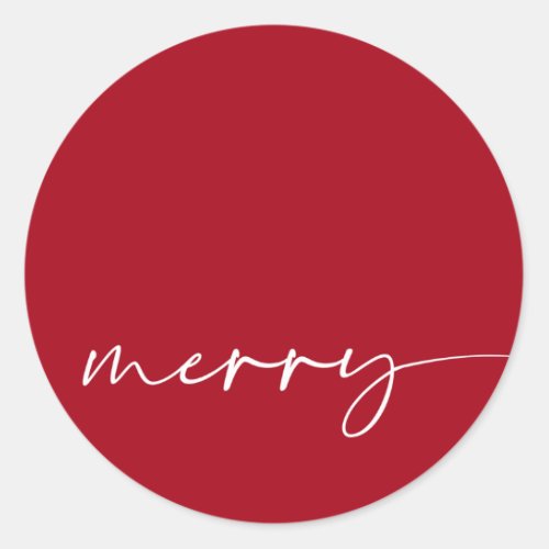 Modern Merry Red White Calligraphy Christmas Classic Round Sticker