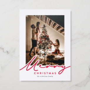 Modern Merry Script Christmas Letterpress Photo Cards