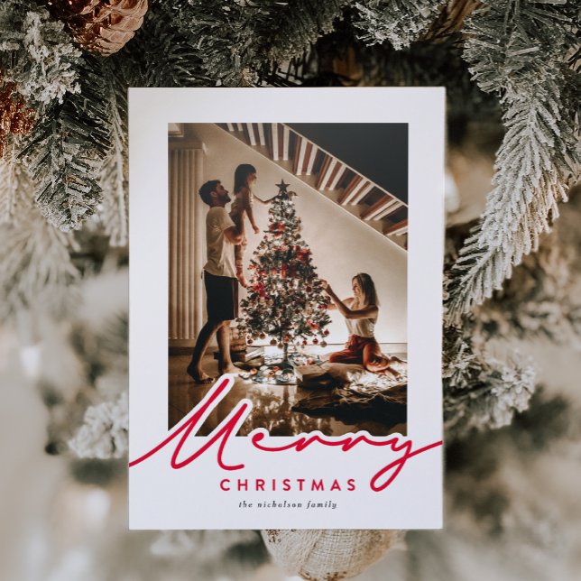 Modern Merry Script Christmas Letterpress Photo Cards (Creator Uploaded)