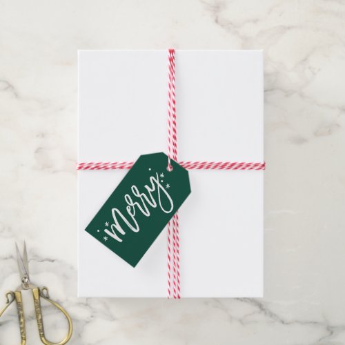 Modern Merry Script Green Christmas  Gift Tags