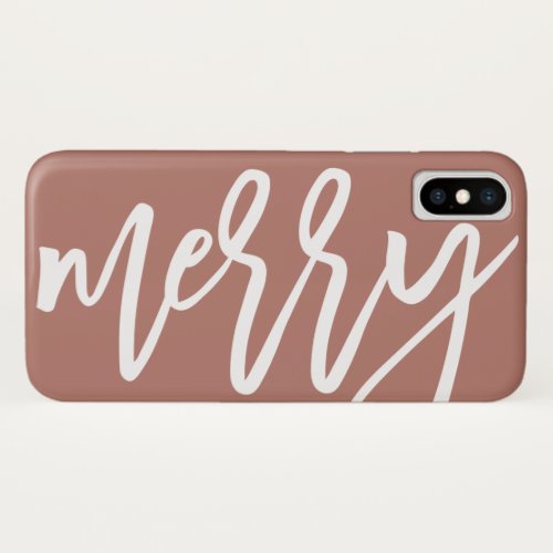 Modern Merry Script Neutral and White Christmas iPhone XS Case