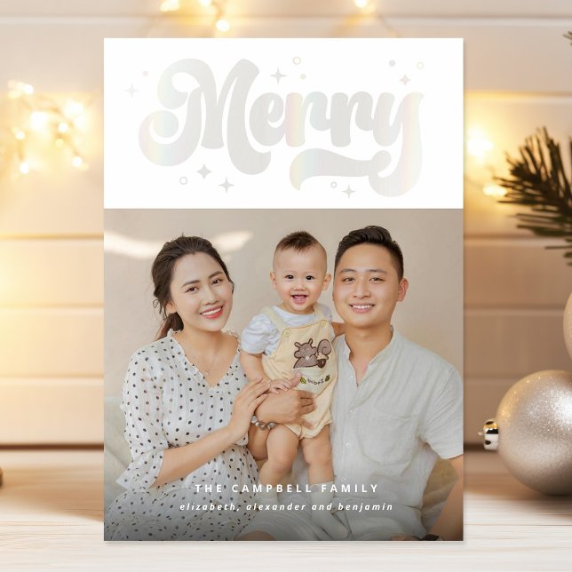 Modern Merry Shimmer Holiday Photo Card (Creator Uploaded)