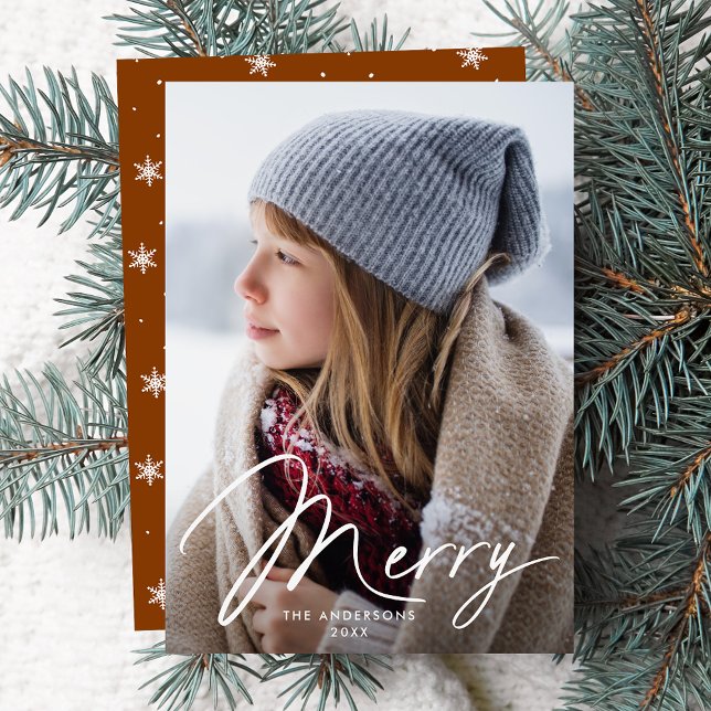 Modern Merry Signature Script Gingerbread Photo Holiday Card (Creator Uploaded)