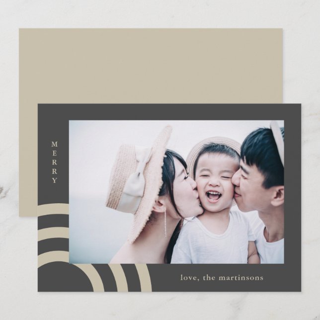 Modern Merry Taupe and Gray Christmas Photo Card (Front/Back)