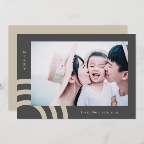 Modern Merry Taupe and Gray Christmas Photo Card