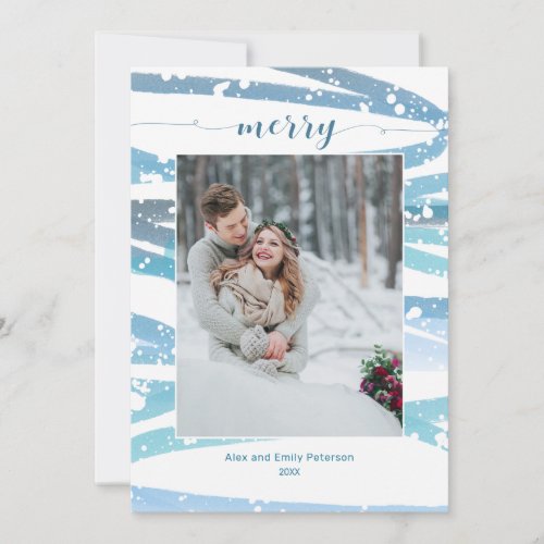 Modern Merry Winter Mint Swashes Photo Holiday Card