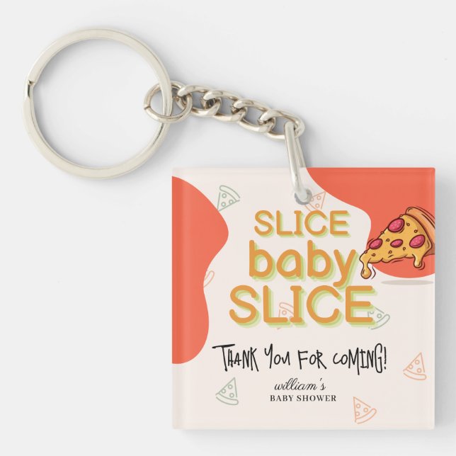 Modern Messy Slice Baby Slice Pizza Baby Shower Keychain (Front)