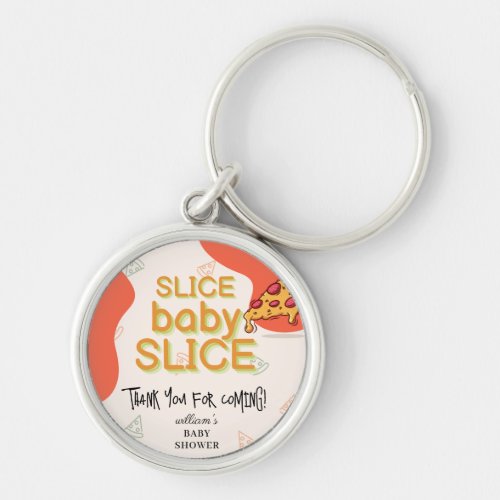 Modern Messy Slice Baby Slice Pizza Baby Shower Keychain