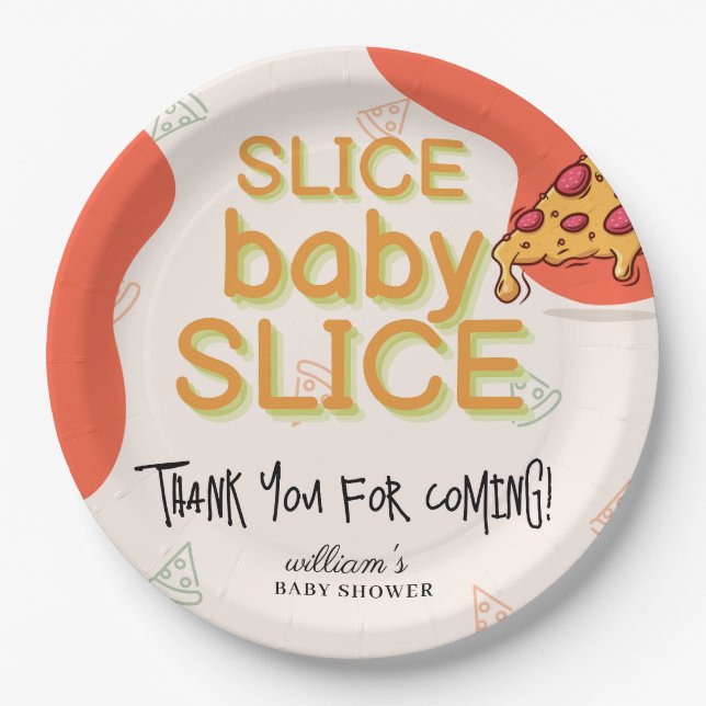Modern Messy Slice Baby Slice Pizza Baby Shower Paper Plates (Front)