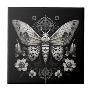 Modern metal butterfly with flowers ceramic tile