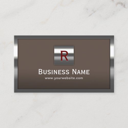 Modern Metal Framed Professional Monogram Brown Business Card