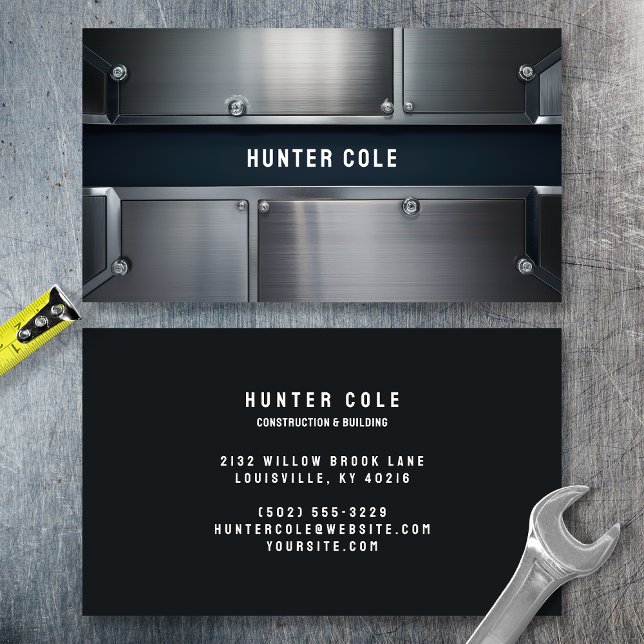Modern Metal Industrial Construction Business Card (Creator Uploaded)