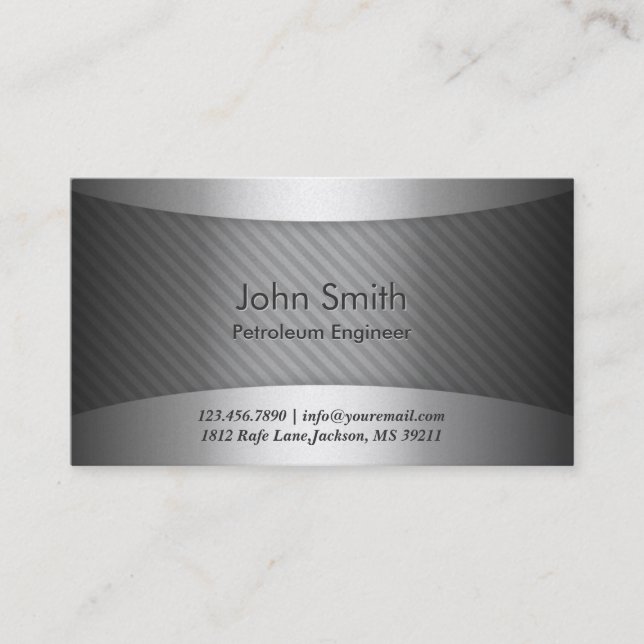 Modern Metal Petroleum Engineer Business Card (Front)